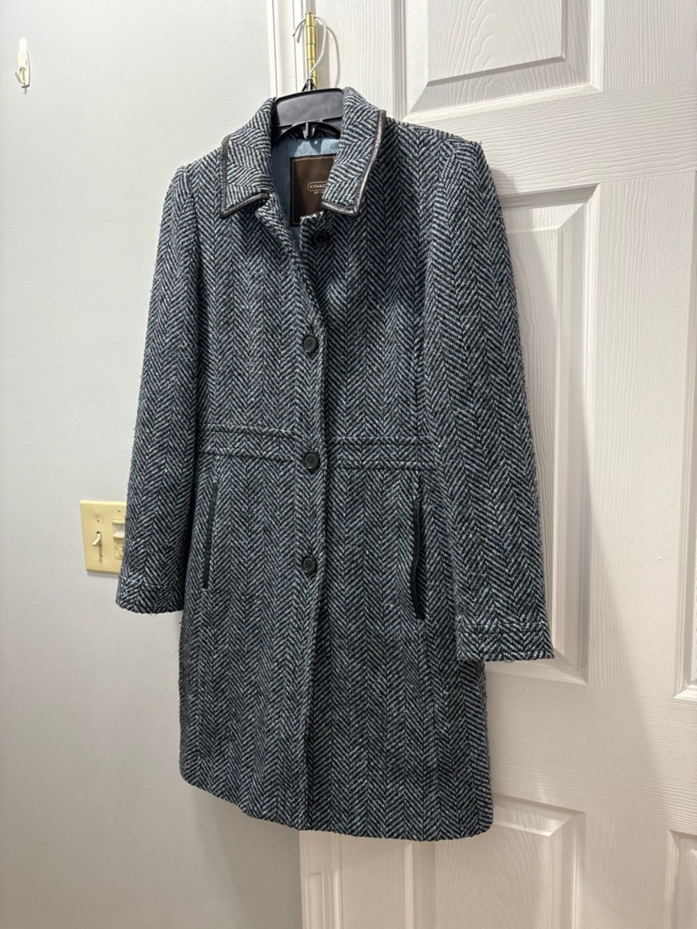 Coach Herringbone Wool Pea Coat Size Medium